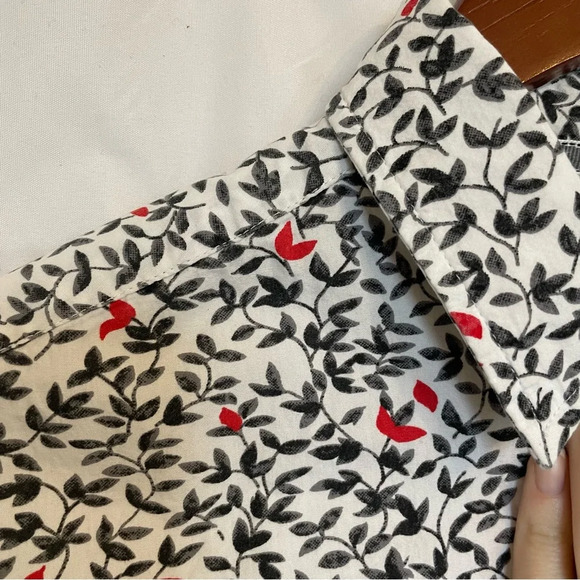 MONUMENT Men’s Cotton Button Down Short Sleeve Grey Red Leaf Small - Picture 6 of 14